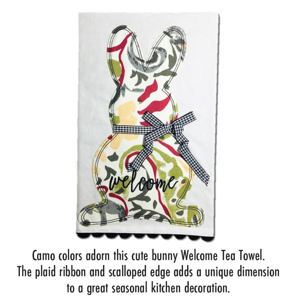 Bunny WELCOME Tea Towel Easter or Spring - Picture 2 of 8